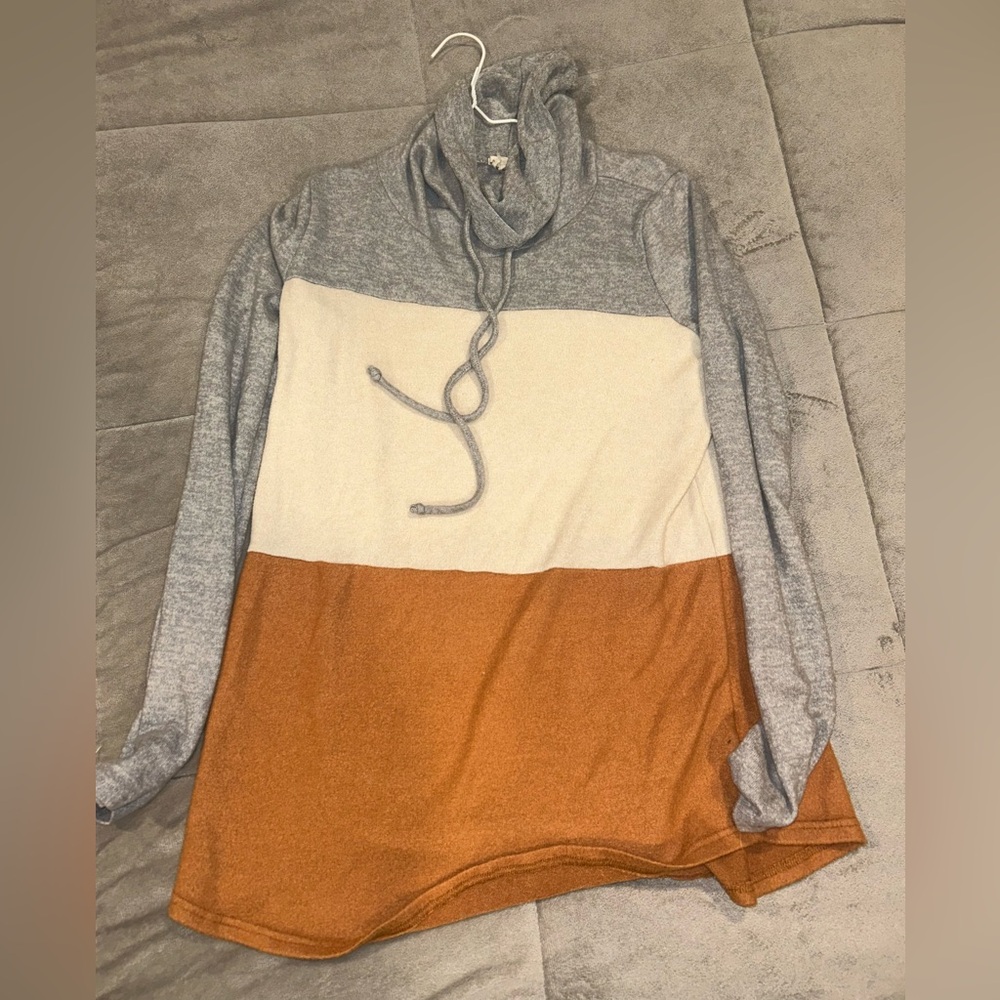 Trendy Boutique Tri-Tone Cowl Neck Sweater